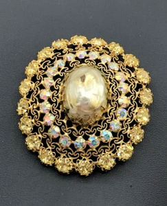 Spilla vintage Schreiner perla barocca AB e strass gialli pezzo da libro ~LEGGI~~ - Foto 1 di 18