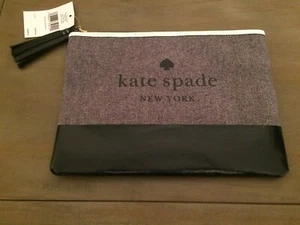Kate Spade Large Tassel Pouch Ash Street Logo Blue Clutch WLRU5328 NWT - Picture 1 of 4