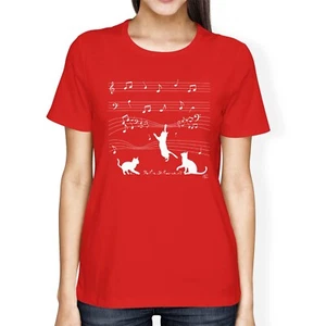 1Tee Damen Loose Fit Katzen und Noten Noten T-Shirt - Bild 1 von 20
