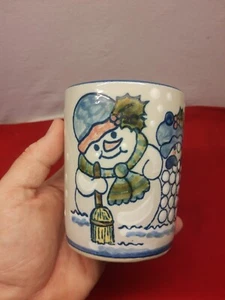 Vtg NOS Louisville Stoneware Pottery Mug Snowman Snowballs Winter Mug Frosty - Picture 1 of 7
