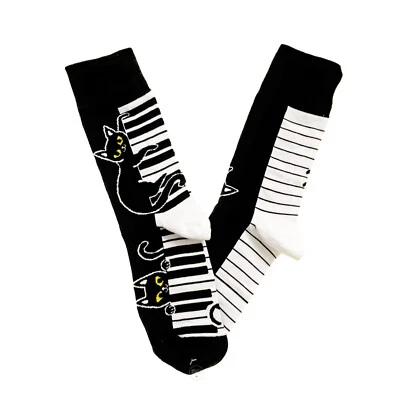 Gato Pianista Novedad Calcetines Crew - Divertidos Calcetines Unisex Algodón con Lindo Gato y Piano Foto 1 de 3