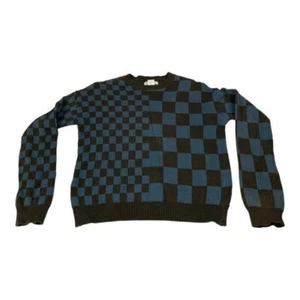 Melrose & Market Boys Checkered Pullover Sweater L Blue & Brown Cotton Crewneck - Picture 1 of 7