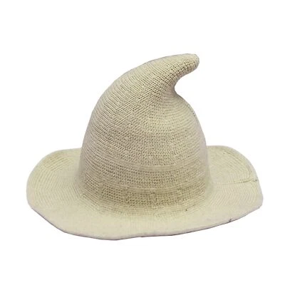 Kid's Wool Witch Hat Wide Brim Spire Knitted Cap for Halloween Party Decor Beige - Imagem 1 de 2