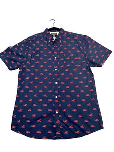 Lobster Shirt Cotton Button Up Yachting Summer Beachcore Party Large Alpha Beta - Picture 1 of 9