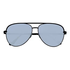 KEY - Oversize große flache Gläser Metall Pilotenbrille schwarz silber verspiegelt - Bild 1 von 10