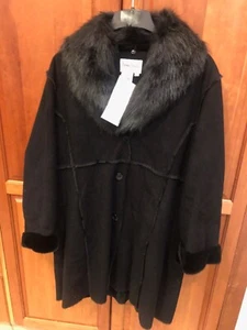 VTG Pamela Mccoy Faux Suede and Fur Coat Jacket New with Tag 1X Black - Picture 1 of 8