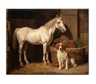 Horse and Dog in the Stable Oil Painting Printed on canvas,Giclée Print