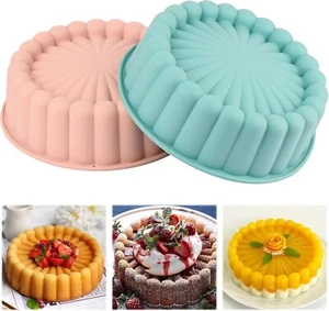2 Pcs 8 Inch Round Nonstick Silicone Cake Molds for Cheesecake & Desserts - Picture 1 of 8