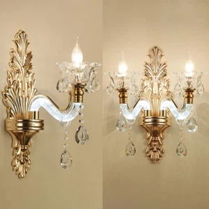 Vintage French Country Style Wall Light Sconce Candle Crystal Wall Lamp Sconce - Picture 1 of 10