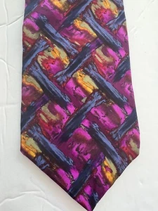 J Garcia Tan Silk Neck Tie Purple Watercolor Abstract - Picture 1 of 6