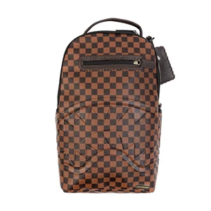 Zaino Henny Sprayground Shark In Paris marrone a scacchi monogramma - Foto 1 di 9