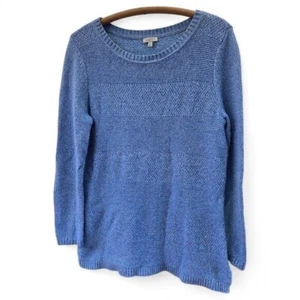 Talbots Blue 100% Cotton Crew Neck Tunic Sweater Medium Petite - Picture 1 of 4