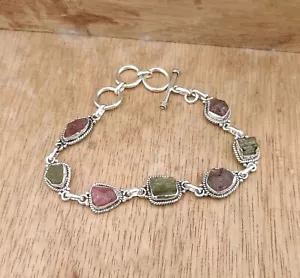 Raw Peridot & Ruby Bracelet 925 Sterling Silver Handmade Adjustable PG1326 - Picture 1 of 7