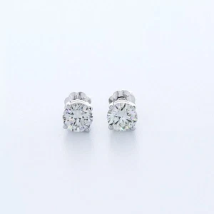 Solid 14K White Gold Stud Earrings Classic 1.01 CT Round Natural Diamond G SI1 - Picture 1 of 10