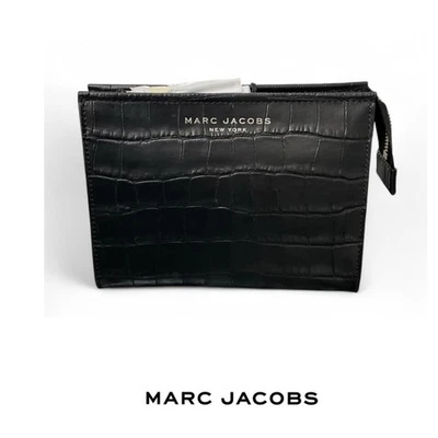 NUEVO CON ETIQUETAS Auténtico MARC JACOBS MJ Negro Grind Croc Cuero Repujado Bolsa de Cosméticos Foto 1 de 4