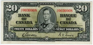 1937 Bank of Canada $20 - Gordon & Towers Signatures - BC-25b - S/N: H/E0030908 - Picture 1 of 2