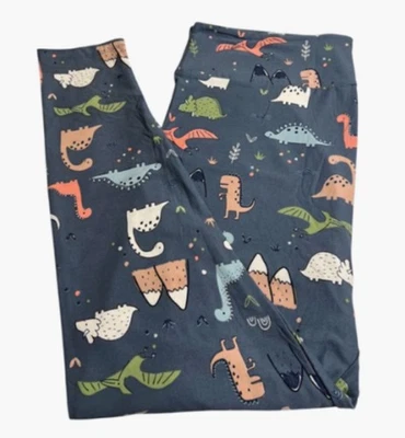 Leggings LuLaRoe TC2 Alto Curvilíneo AZUL ROSA DINOSAURIO Lunares Museo Foto 1 de 4