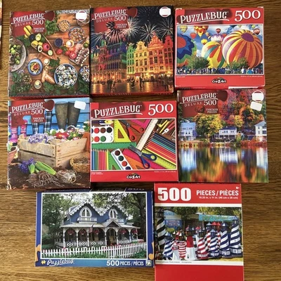 Puzzlebug Deluxe Artbox CraZArt 500 Piece Jigsaw Puzzles Lot of 8 - Image 1 of 4