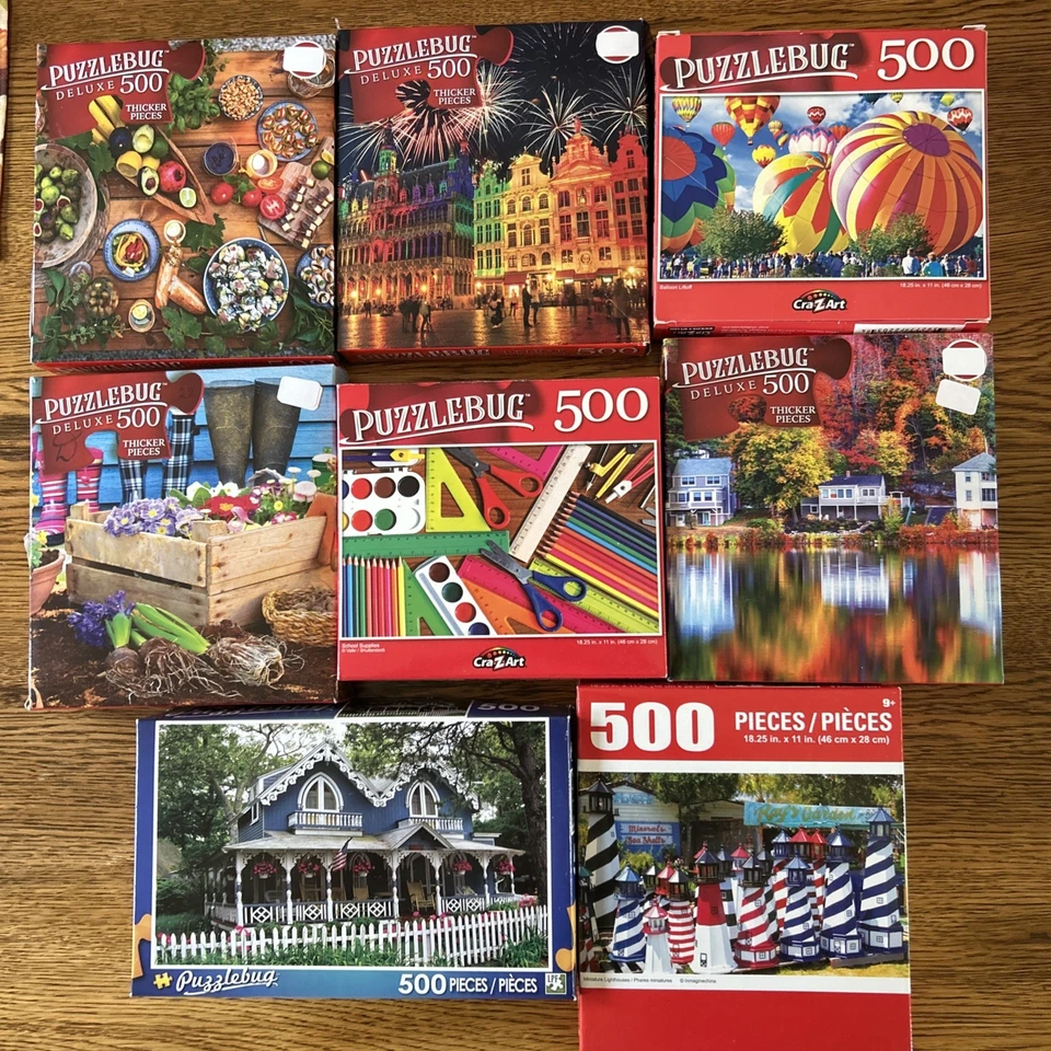 Puzzlebug Deluxe Artbox CraZArt 500 Piece Jigsaw Puzzles Lot of 8 - Image 1 of 4
