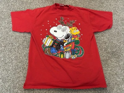 Vtg 90s Peanuts Snoopy Christmas Woodstock Santa Joe Cool Clause Shirt XL USA - Image 1 of 4