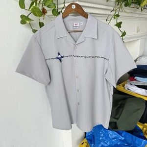 Vintage Y2K Anchor Blue Skull Button Up Short Sleeve Shirt Size Large 90s Skater - Picture 1 of 5