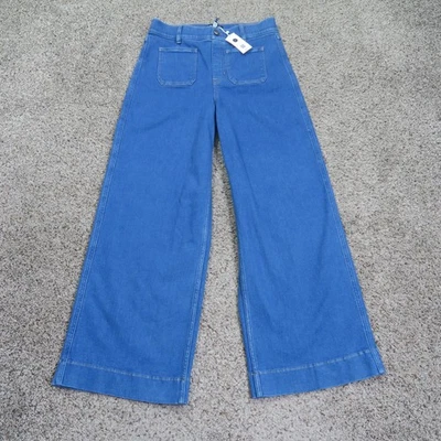 Pantalones de mezclilla Spanx para mujer medianos altos azules pierna ancha recortados control abdomen acampanados nuevos con etiquetas Foto 1 de 4