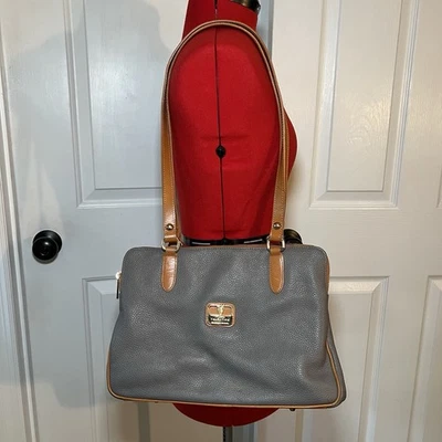 Bolso Cartera Grande Valentina Tradizione Italiana Gris Taupe Marrón Guijarro Cuero Foto 1 de 4