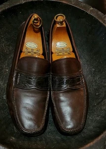 $1,450 Prada Men's Dark Brown Alligator Tab & Leather Loafers Shoes 10 M - Picture 1 of 9