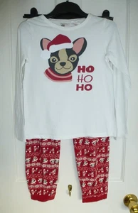 Girls Age 8-10 Years Red & White Frenchie Dog Christmas Pyjama's from H&M - Picture 1 of 16