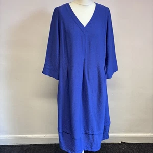 Sahara Dress Size 2 UK 12 14 Blue Midi V Neck 3/4 Sleeve Pockets Viscose - Picture 1 of 10
