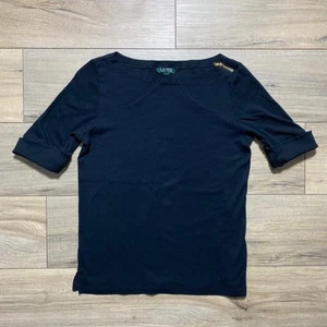 LAUREN Ralph Lauren Womens Cuff Sleeve Boat Neck Top Size Medium Black - Picture 1 of 10