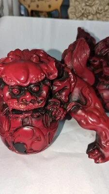 Par grande de colección chino perro afortunado perro/león estatuas estatuillas esmalte borgoña Foto 1 de 4