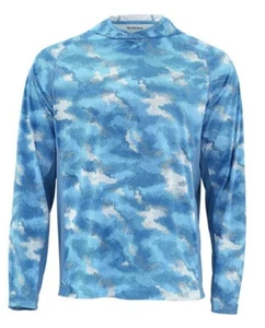 Simms SolarFlex Hoody Mens XXL Hex Camo Sky Blue UPF 50 NWT - Picture 1 of 4