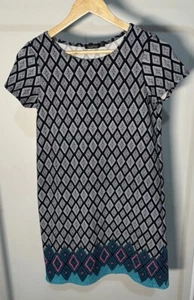 Boohoo Size 8 - Minnie Border Print Cap Sleeve Shift Dress - Picture 1 of 6