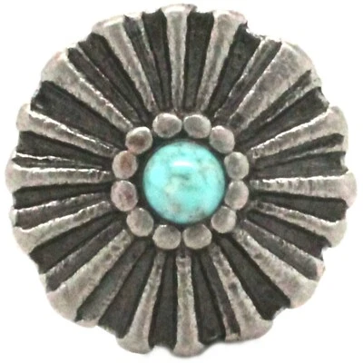 Vintage Sunshine Concho Antique Nickel And Turquoise 1-1/4" - Image 1 of 3