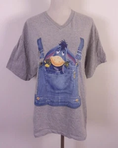 vintage 90s 00s Y2K Disney Winnie The Pooh Eeyore T-Shirt V-Neck SZ L - Picture 1 of 4