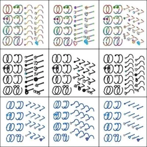 32pcs Nose Hoop Rings L Screw Bone Studs Surgical Steel Piercing Jewelry Set 20G - Picture 1 of 27