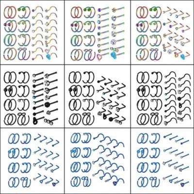 32 peças anéis de argola para nariz parafuso em L parafusos prisioneiros de osso piercing de aço cirúrgico conjunto de joias 20G - Imagem 1 de 4