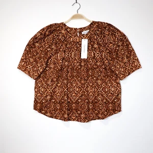 Calvin Klein Women's Lightweight Short Sleeve Keyhole Woven Top Brown Size M - Picture 1 of 9