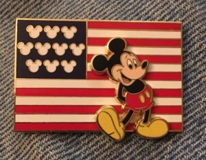 Partiotic Mickey Disney Pin - American Flag with Ears ~ 3D ~ Pin on Pin ~ USA - Picture 1 of 3