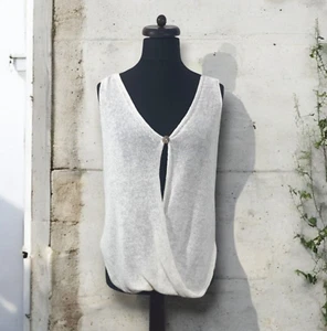 SARAH PACINI Lagenlook Relaxed Fit White Sleeveless Tunic Top L - Picture 1 of 13