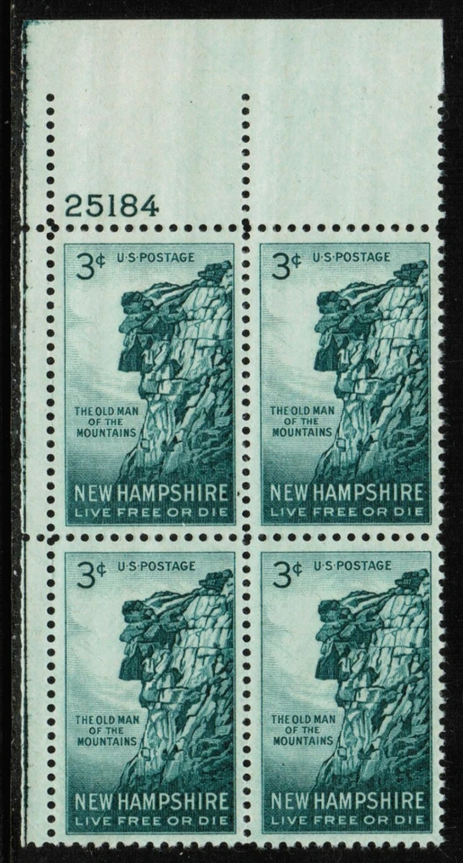 US USA Sc# 1068 MNH FVF PLATE # BLOCK New Hampshire Great Stone Face LFOD - Image 1 of 1