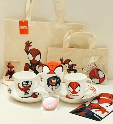 MARVEL JAPAN GURIHIRU: Spiderman Tote Bags+Tea Cup/Plates+Keychain+Magnet+Holder - Image 1 of 4