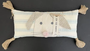 Mud Pie Oh So Happy Bunny Pillow Jute Tassels Easter 8 x 18 - Picture 1 of 5