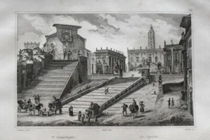 1836 OLD PRINT: VEDUTA DEL CAMPIDOGLIO = ROMA - LE CAPITOLE..AUDOT.Acciaio.ETNA - Bild 1 von 2