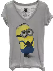 Despicable Me Minion Gray Jr SZ M T-Shirt V-Neck Top Short Sleeve Graphic - Picture 1 of 4