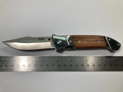 SOG Fielder Wood Handle Plain Edge Folding Pocket Knife - Image 1 of 3