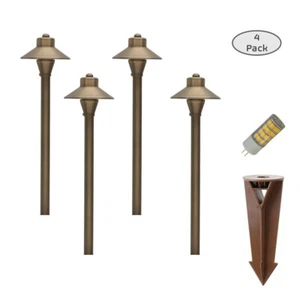 4 Pk Solid Brass LED 12V Path Light Antique Bronze Outdoor Landscape Lighting - Picture 1 of 10