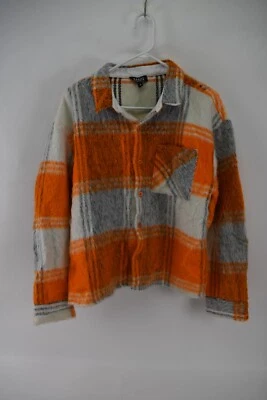 Boohoo человек мужской оранжевый серый клетку пушистый Shacket на пуговицах размер M - Изображение 1 из 4