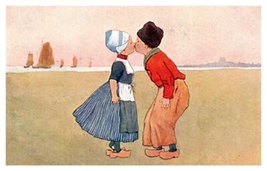 Dutch Kids Kissing Postcard - Picture 1 of 2